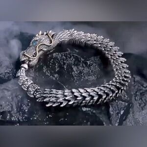 925 Sterling Silver Dragon Bracelet 3D Handcrafted Faucet Design Biker Viking